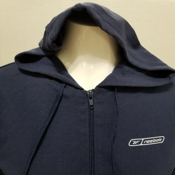 Reebok hoodie Small zip up tuxedo stripe athletic athleisure stretch lounge - Picture 11 of 14